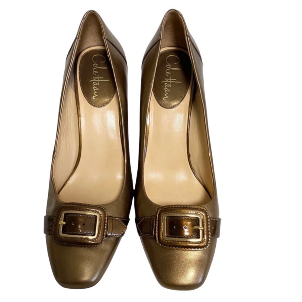 Cole Haan Classic Gold Leather Buckle Pumps Women's Size 9B